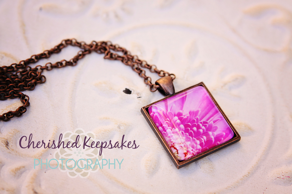 Fuschia Daisy Flower Photo Pendant Necklace
